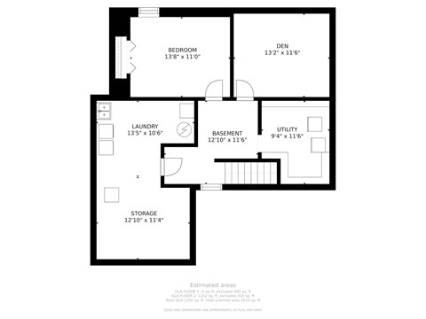 Floor plan for 2 beds, 1 bath, 1100 sqft